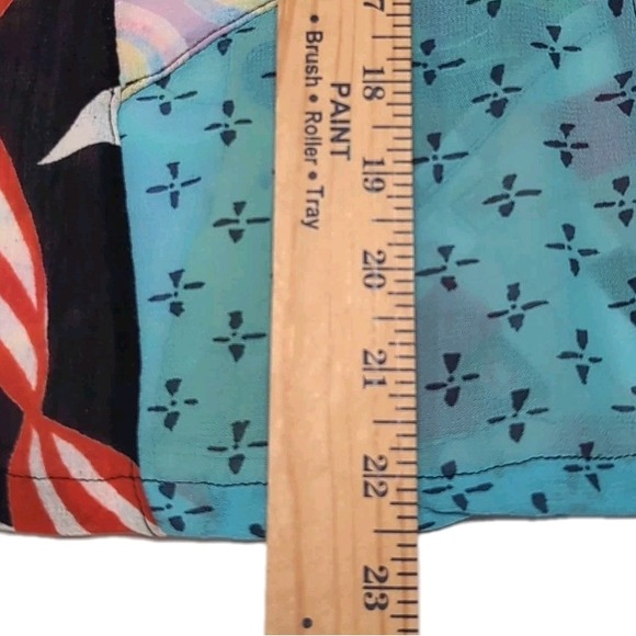 Sacred Threads Sheer Shirt Womens M Patchwork Artsy Boho Button Front Rayon Top - Picture 11 of 11